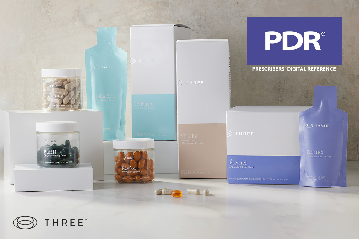 Prescribers Digital Reference（PDR）のロゴが表示されたThree Internationalのサプリメント